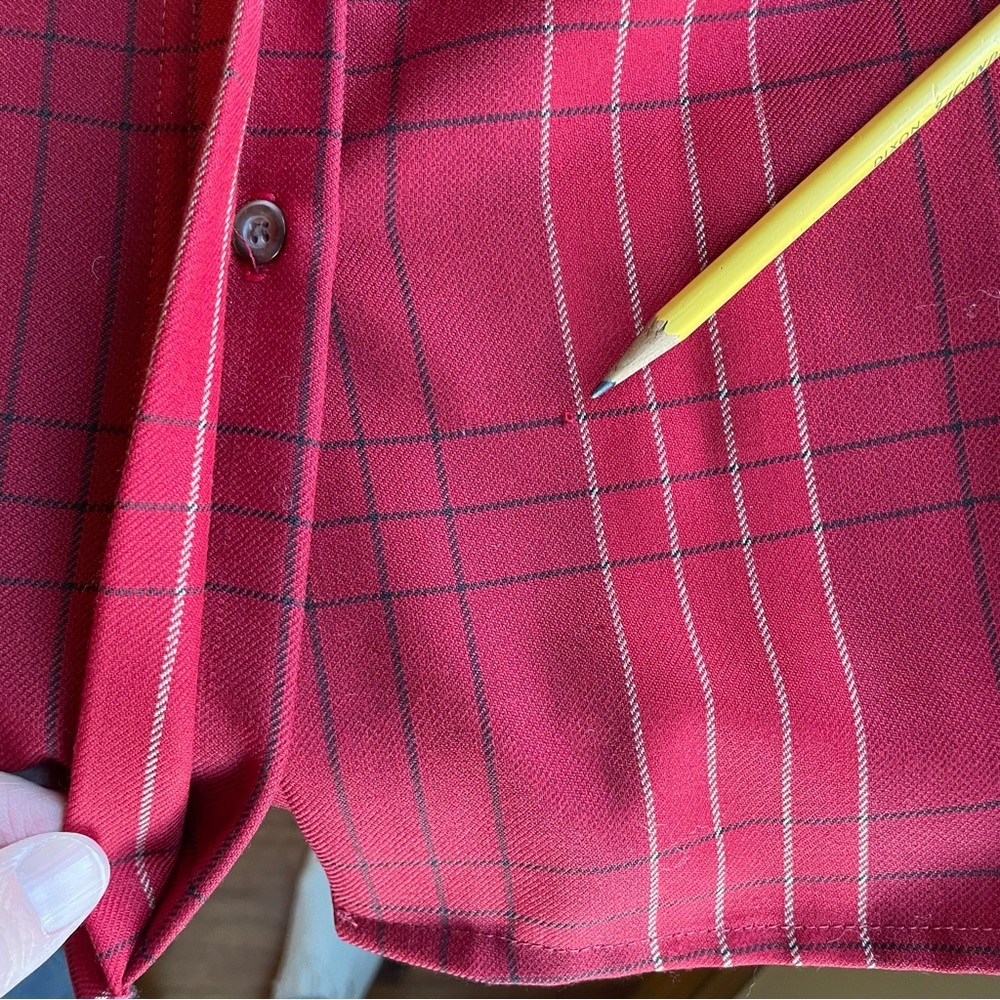 Pendleton Red Checkered Virgin Wool Plaid Button … - image 8